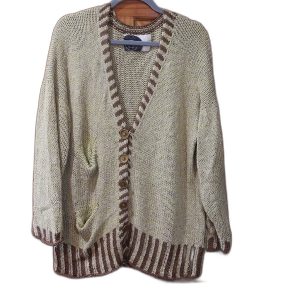 Robin Richman Hand-Knit Oversized Chunky Cardigan Sweater XL Mustard Silk Blend
